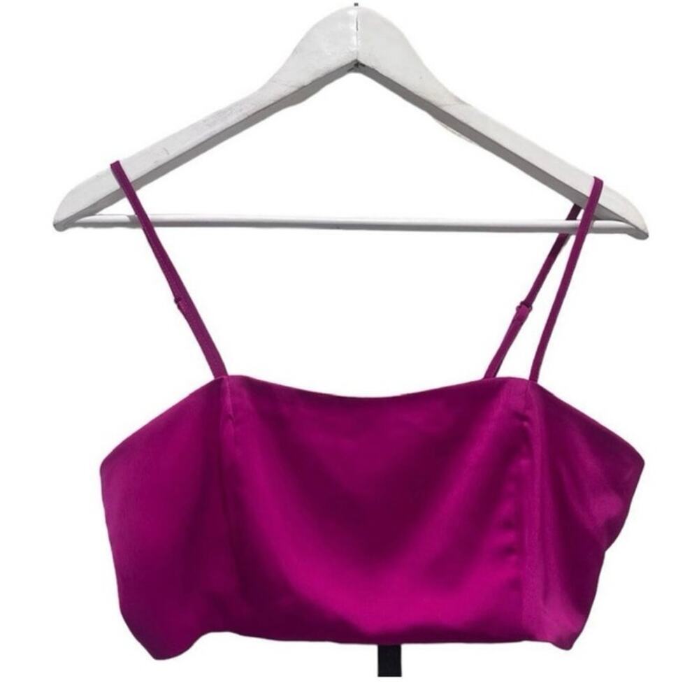 House of Harlow 1960 Magenta Satin Bandeau Crop Top Smocked Back Glam Bustier - Picture 5 of 9